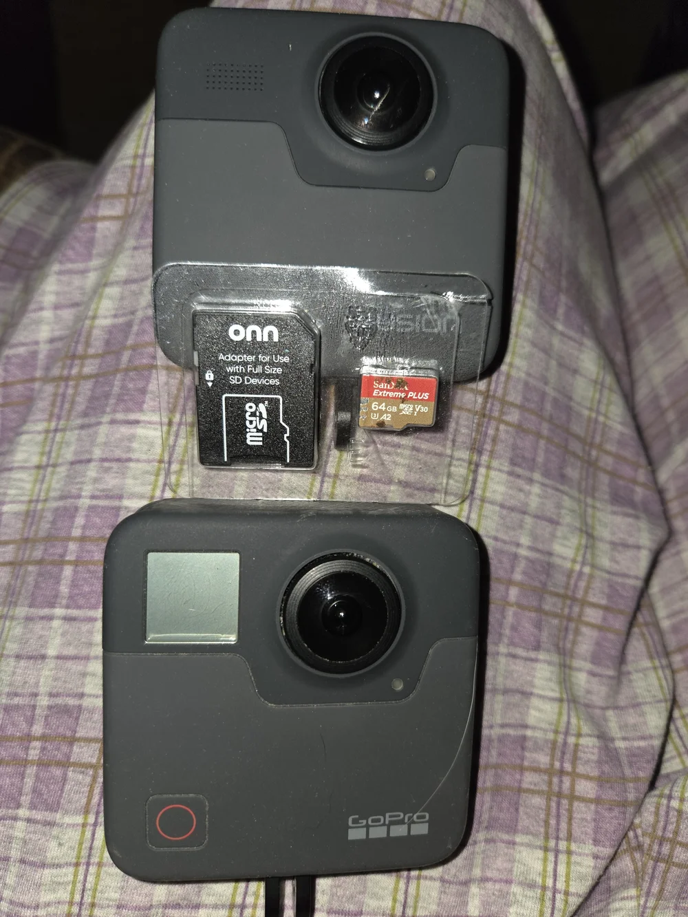 GoPro Fusion 360° Action 2 Camera Lot, 2 Micro Sd Cards  Read Description.
